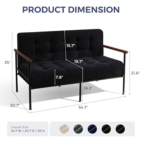 MAXYOYO Loveseat Sofa Chair, Love Seat, Sturdy Metal Frame, Wood Armrests | Button-Tufted Upholstery, Cozy Two-Person Seating for Modern Small Couches in Living Rooms, Bedrooms or Offices, Black - color: Black