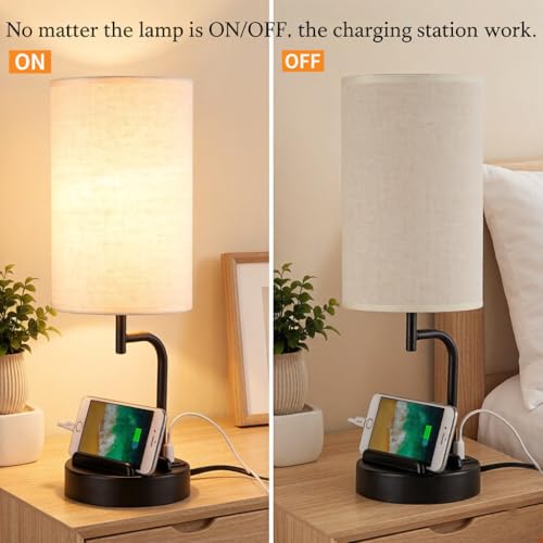 Dreamholder Touch Control USB Table Lamp with USB C/A & AC Outlet, 3-Way Dimmable Bedside Lamp, Modern Nightstand Lamps for Bedroom Living Room Guest Room Office, Bulb Included, Black - color: Black