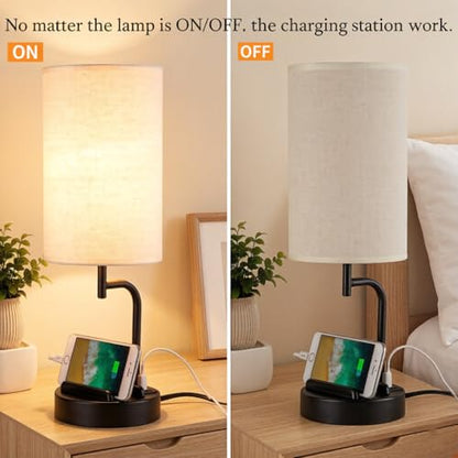 Dreamholder Touch Control USB Table Lamp with USB C/A & AC Outlet, 3-Way Dimmable Bedside Lamp, Modern Nightstand Lamps for Bedroom Living Room Guest Room Office, Bulb Included, Black - color: Black