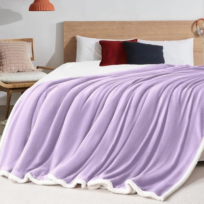 BEAUTEX Sherpa Fleece Twin Blankets Soft Fluffy Flannel Plush Cozy | Fuzzy Beige Cuddle Blanket for Couch, Bed, Sofa, Adults (60" x 80", Beige) - color: Lavender, size: Twin-60"x80"