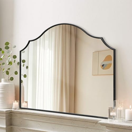 Besdomus Black Scalloped Dresser Mirror: 35"x26" Wooden Bathroom Mirror | Modern Minimalist Decorative Arched Wall Mirror for Vanity/Mantel/Bedroom/Entryway/Fireplace/Nightstand/Dining Room/Over Sink - color: Black, size: 26"L x 35"W