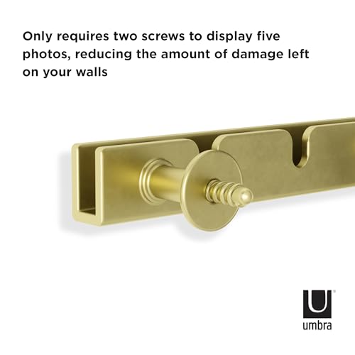 Umbra Exhibit Picture Frame Set, Adjustable Wall Mount, Set of 5, Brass | Steel construction, customizable layout, damage-free hanging, fits 4x6 and 5x7 photos, includes mounting hardware - size: Pack of 5