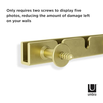 Umbra Exhibit Picture Frame Set, Adjustable Wall Mount, Set of 5, Brass | Steel construction, customizable layout, damage-free hanging, fits 4x6 and 5x7 photos, includes mounting hardware - size: Pack of 5