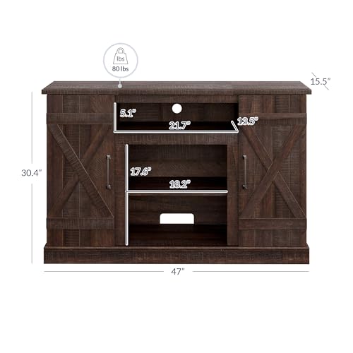 BELLEZE Industrial 47 Inch Rustic Wood TV Stand & Media Entertainment Center Console Table for TVs up to 50 Inch with Open Storage Shelves & Cabinets - Veropeso (Espresso) - color: Espresso, style: 47"