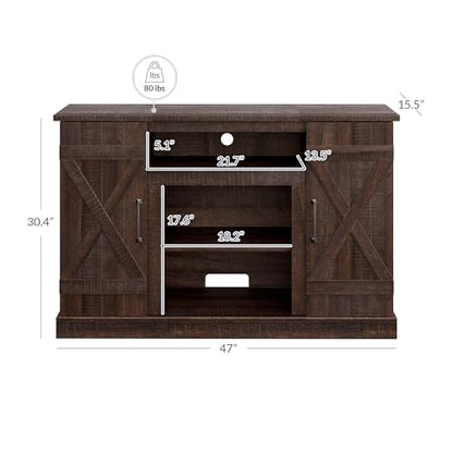 BELLEZE Industrial 47 Inch Rustic Wood TV Stand & Media Entertainment Center Console Table for TVs up to 50 Inch with Open Storage Shelves & Cabinets - Veropeso (Espresso) - color: Espresso, style: 47"
