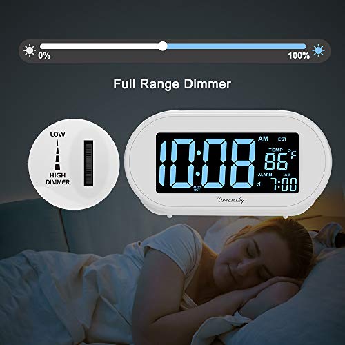 DreamSky Alarm Clocks for Bedrooms, Auto Set Digital Clock with Date & Temp | Electric Desk Clock with Dimmable Brightness Dimmer for Bedside Nightstand, Auto DST, USB Port, Temperature, Snooze - color: White