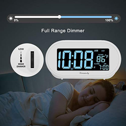 DreamSky Alarm Clocks for Bedrooms, Auto Set Digital Clock with Date & Temp | Electric Desk Clock with Dimmable Brightness Dimmer for Bedside Nightstand, Auto DST, USB Port, Temperature, Snooze - color: White