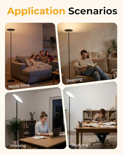 Floor Lamps for Living Room, 69" Tall LED Lamp, 2800LM Standing Lamp Remote & Foot Switch with 1H Timer, 2700-6500K Stepless Dimmable Modern Pole Light for Bedroom, Reading, Black - color: Black