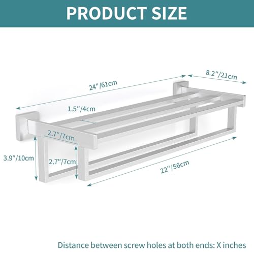 STWWO Double Towel Racks for Bathroom Wall Mounted, 24 Inch, Brushed Nickel | Double Towel Bar with Shelf, Dual Towel Rack with Shelf, Stainless Steel Hand Towel Hanger, Bath Towel Holder for Wall - color: Brushed Nickel