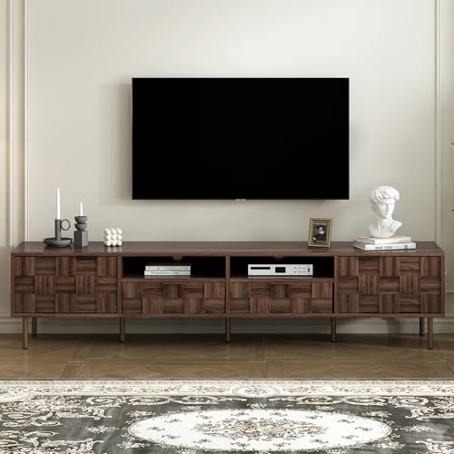 Mid Century TV Stand 79 in, Wood TV Console with 2 Drawers and Storage Cabinets for TVs up to 85 inch, Large Entertainment Center for Living Room or Home Theater Setup, Dark Brown - color: Dark Brown-w