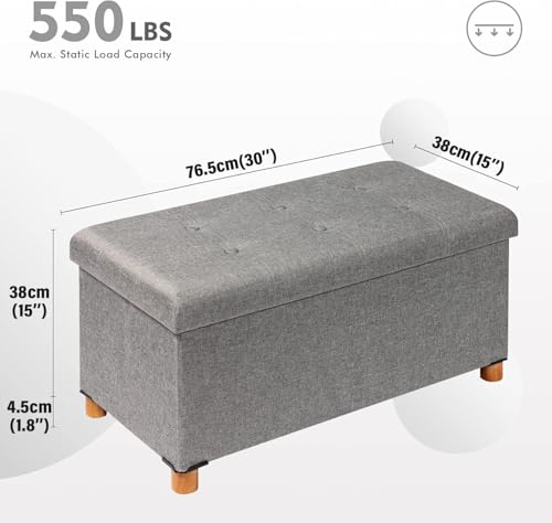 PINPLUS Ottoman with Storage Coffee Table, Grey Footrest-Stool Linen Chest with Tray, Large Storage Bench Foot Rest Ottoman for Bedroom End of Bed, Living Room, Hallway, 30"x 15"x 15" - color: Grey