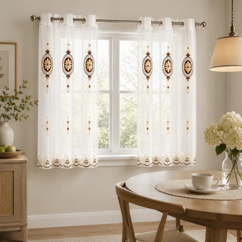 Simple Chenille Jacquard Sheer Window Elegance Curtains/Drapes/Panels/Treatments for Bedroom Living Room, 42 x 63, Top Grommets(2 Panels) | European Floral Detail, Lightweight Fabric Feel, Soft Natural Light, for Bedroom and Living Room Windows - color: C