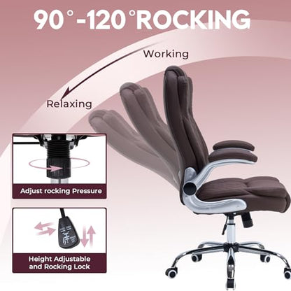 400lbs Executive Office Chair with Flip-Up Armrests, Big and Tall Computer Chair for Heavy People, Heavy Duty Ergonomic Comfy Chair, Breathable PU Leather (Darkbrown) - color: Darkbrown