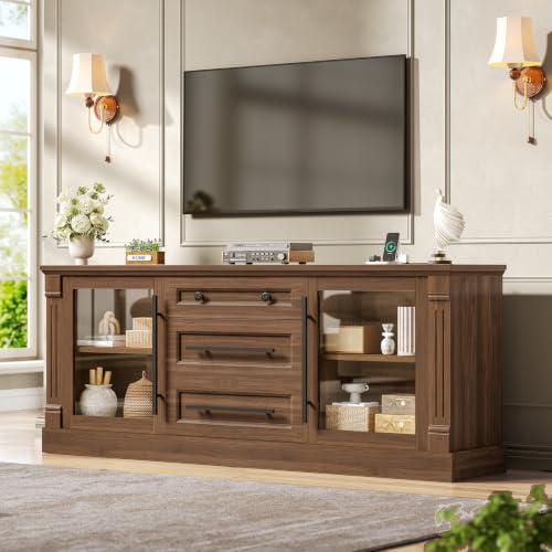 Itaar Farmhouse TV Stands for 65 Inch TV with Storage for Living Room | 3 Storage Cabinets, 1 Drawer, Living Room & Bedroom, Wood Media Console (Brown, 57.9 IN) - color: Brown, size: 57.9 IN