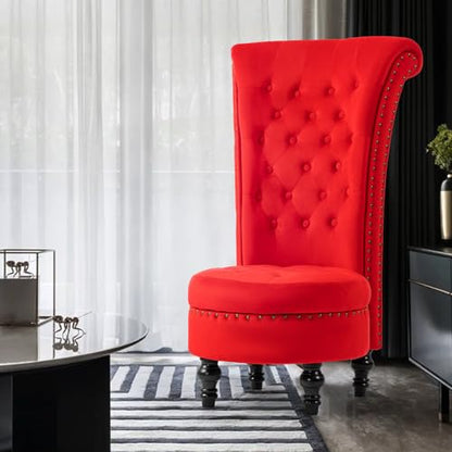 AVAWING High Back Velvet Tufted Throne Chairs with Storage Set of 2, Red | Tufted Nailhead Design; Hidden Storage; Soft Velvet; Sturdy Wood Legs 330Lbs; High Density Foam; Ergonomic Back - color: Red