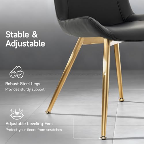Dining Chairs Set of 2, PU Leather Armless with Metal Legs Black, Gold Legs | Fits Dining Rooms, Kitchens, Waiting room, Living rooms, Offices & Cafes, Easy to Clean Easy to assemble Adjustable Foot Pads - color: Black With Gold Legs