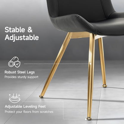 Dining Chairs Set of 2, PU Leather Armless with Metal Legs Black, Gold Legs | Fits Dining Rooms, Kitchens, Waiting room, Living rooms, Offices & Cafes, Easy to Clean Easy to assemble Adjustable Foot Pads - color: Black With Gold Legs