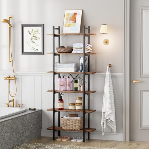 6 Tiers Bookshelf Organizer Industrial Tall Shelving, Modern Open Bookcase | Brown - color: Rustic Brown, size: 6-Tiers