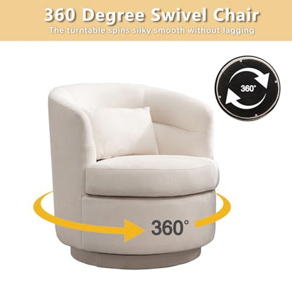 Swivel Accent Chair Set of 2, 360 Degree Round Swivel Barrel Chair with Pillow, Upholstered Comfy Barrel Armchair Single Club Sofa Chair for Living Room, Bedroom, Reading Room,Beige - color: Beige-set of 2