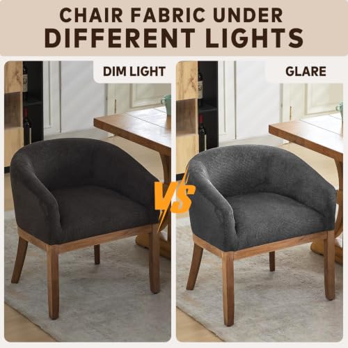 Modern Upholstered Barrel Dining Chairs with Arms, Natural Hardwood Frame, Farmhouse Linen Chairs for Dining Room, Kitchen(Charcoal) - color: Black (Charcoal), size: A Chair