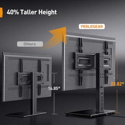 Perlegear Universal TV Stand with Power Outlet, Swivel TV Stand for 32-80 inch TVs up to 99 lbs, TV Base with Tempered Glass Base, Height Adjustable TV Mount Stand Max VESA 600x400mm PGTVS31 - size: 32-80 Inch