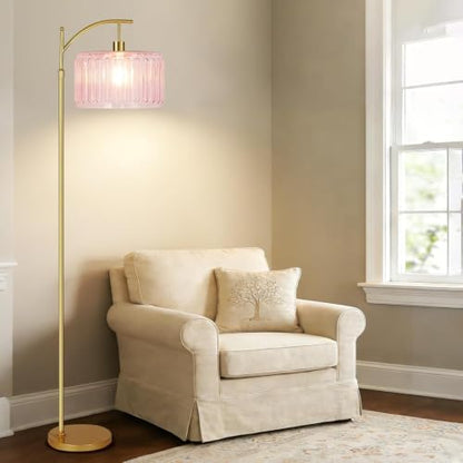 ILLMTW Pink Floor Lamp for Living Room,Bedroom,Gold Dimmable Standing Lamp with Remote,Mid Century Modern Brass Tall Lamp Boho Floor Lamps Arc Stained Glass Flower Floor Light Lamp Girls kids Bohemian - size: Floor Lamp-32
