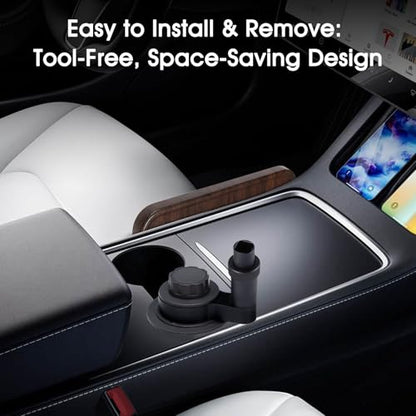 Car Desk for Laptop, 360° Swivel, Height Adjustable Wood-Grain Tray | Tool-free install, fits 2.8"-3.9" cup holders. Scratch-resistant wood-grain finish. For laptop work, dining, or passenger use