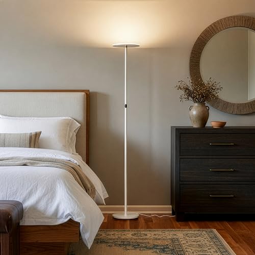 Brightech Sky LED Floor lamp, Torchiere Super Bright Floor Lamp for Living Room Decor & Office - Dimmable, Tall Standing Lamp with Warm Light for Bedroom & Reading - White - color: Alpine White
