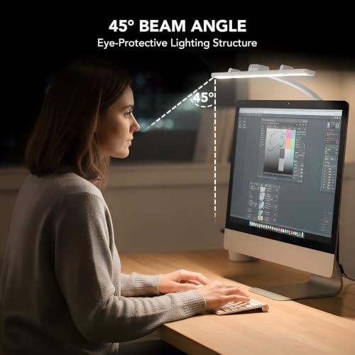 LED Desk Lamp for Home Office with Base, 28.2" Adjustable Gooseneck Swing Arm Bright Desk Light, Dimmable Architect Table Lamp for Desktop Computer Light, Reading, Study, Workbench（White） - color: White