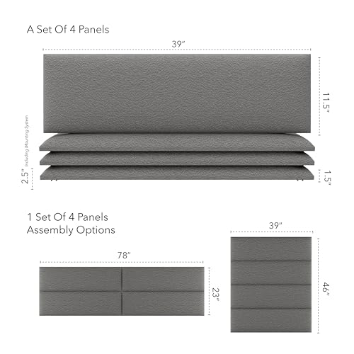 Vänt Wall Mounted Headboard Panels, King/Twin, Boucle Grey - color: Boucle Grey, size: 39"