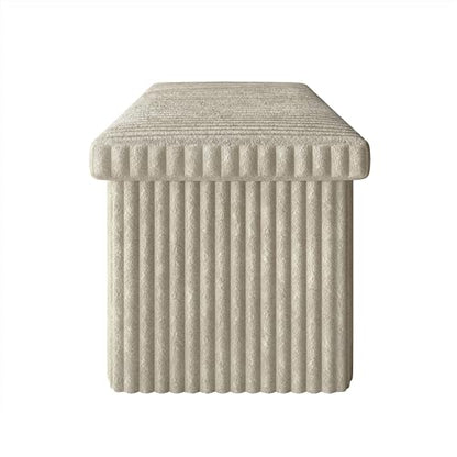 HOME DESIGN Florence 30" Upholstered Folding Storage Bench, Tufted Top, Space-Saving Storage, Light Beige Upholstery - color: Light Beige