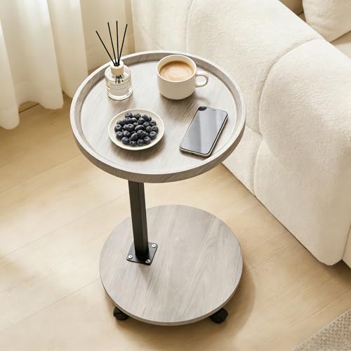 YYW C Table End Table Adjustable Height, Couch Tables that Slide Under for Small Spaces, 360°Swivel TV Tray Table, C Shaped Side Tables Living Room and Bedroom for Sofa, Bed, Chair, Snack (Wood Gray) - color: Wood Gray