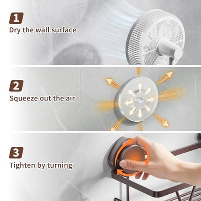 KEGII Shower Caddy Suction Cup 3 Pack, Bathroom Organizer Shelf, Bronze | Removable Rustproof Stainless Steel Rack with Soap Holder and Hooks, No Drill Shower Storage for Shampoo and Bathroom Items