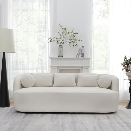 KINWELL 85" Boucle Upholstered Sofa with 2 Swivel Barrel Chairs, Beige | No Assembly Sherpa Living Room Furniture Sets, 3-Seater Couch Settee and Accent Chairs Armchairs for Small Spaces Apartment - color: Beige, size: Sofa + 2 Chairs
