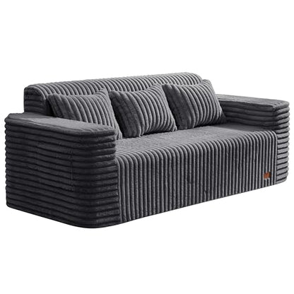 ZurNesfure Sofa Couch 3-Seater Boneless Sofa with Pillow Darkgrey,3-Seater | No Assembly Need, Modern Couch with deep seat and Washable Cover Cloud Sofa for Living Room Bedroom Apartment - color: Stripe Darkgrey, size: 3-seater