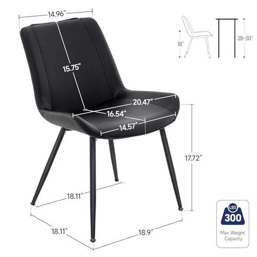 Dining Chairs Set of 2, PU Leather Armless with Metal Legs Black | Fits Dining Rooms, Kitchens, Waiting room, Living rooms, Offices & Cafes, Easy to Clean Easy to assemble Adjustable Foot Pads - color: Black