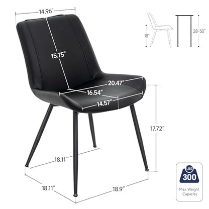 Dining Chairs Set of 2, PU Leather Armless with Metal Legs Black | Fits Dining Rooms, Kitchens, Waiting room, Living rooms, Offices & Cafes, Easy to Clean Easy to assemble Adjustable Foot Pads - color: Black