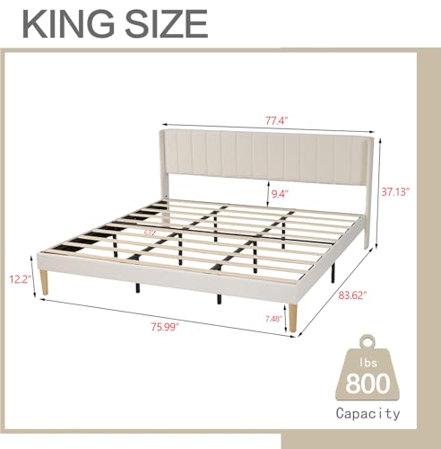 AGARTT Upholstered Platform Bed Frame King Size, Beige Velvet | Headboard and Footboard/Wooden Slats Support/No Box Spring Needed/Easy Assembly - color: Beige Velvet, size: King