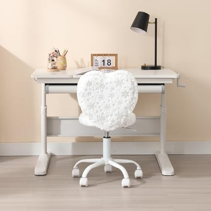 chairus Kids Desk Chair Faux Fur Study Chair for Teenage Girls, Adjustable Heart Shaped Kids Vanity Chair for Bedroom Reading Living Room, Small Cute Student Task Chair with White Foot, Snowflake - color: Snowflake