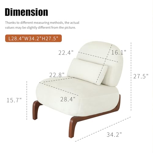 White Velvet Slippers Chair with Solid Wooden Legs, Low Profile Design | Cute Armless Accent Chair with Soft Cushion, Comfy Upholstered Side Chairs for Living Room, Bedroom, Balcony or Reading Room - color: White