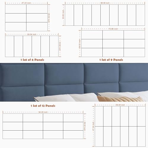 IFNOW Wall Mounted Headboard, Peel and Stick Panels, Navy Blue, Queen | Upholstered 3D Soundproof Acoustic Panels, Reusable and Removable, Padded Leather Bed Headboard, 9 Panels, 9.84" x 23.62" - color: Leather-navy Blue, size: Queen