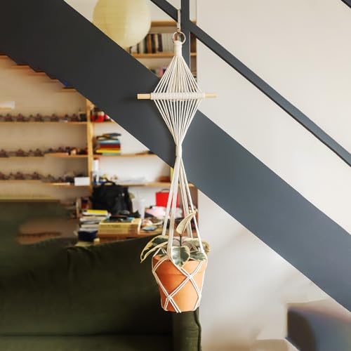 4 Pack Macrame Plant Hangers Indoor Up to 10 inch Pot, Boho Hanging Planters, Plant Holder with 8Pcs Stainless Steel Hooks - color: 4pcs White Hanger