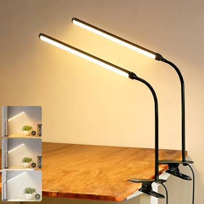 2 Pack Clip On LED Desk Lamp, 3 Lighting Modes 10 Brightness Levels, Flexible Goose Neck Swing Arm Task Lamp, Eye Caring USB Powered Clamp Light for Home Office Study Reading Bedside - color: 12inch/black