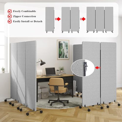3 Panel Soundproof Room Divider W/Wheels, Office Divider with Whiteboard | 66" H with Detachable Whiteboard/Clips/Hooks/Pushpins,Wheeled Room Dividers, Easy to Move,For Conference Room Partitions - color: Grey, size: 3-Panel-with Board
