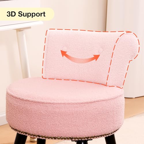 Vanity Chair with Backrest, Boucle Upholstery Armless Makeup Stool, Vanity Stool with for Bedroom Living Room Kitchen Dinning Room (Sherpa Pink) - color: Sherpa Pink