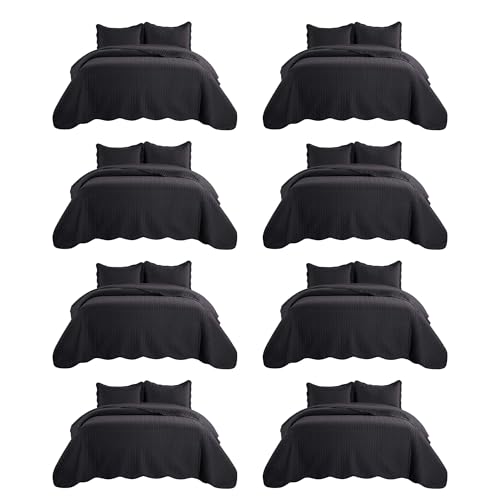 MOONLIGHT20015 California King 8 Pack Quilt Bedding Set Size (118"x106") + 2 Pillow Shams (20" x 36"+ 2") - 3 Pcs All Season Reversible Microfiber Coverlet Embossed Quilt Bedspread (Black) - color: Black, size: California King (8 Pack)