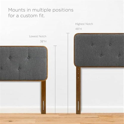 Pemberly Row Tufted Twin Headboard, 48" H x 39" W, RubberWood and MDF Frame, Walnut and Charcoal Finish, Fabric Upholstered, Button Tufted Design, Dense Foam Padding, Modern Bedroom or Guest Room - color: Walnut and Charcoal, size: Twin
