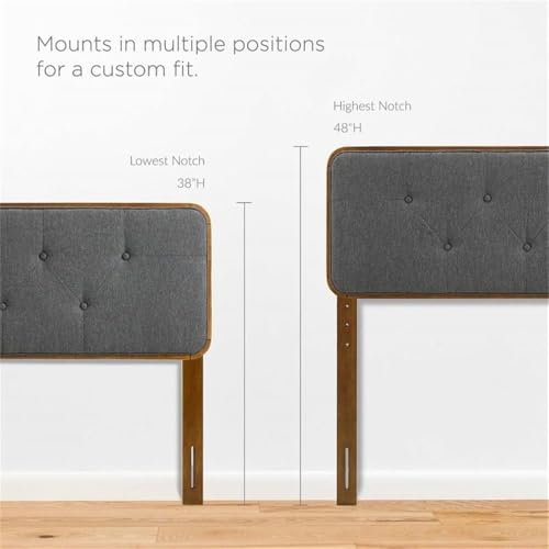 Pemberly Row Tufted King Fabric and Wood Headboard, 48"H x 79.5"W, Walnut and Charcoal Finish, Dense Foam Padding, Button Tufted, Modern Bedroom Furniture, Compatible with Interchangeable Bed Frames - color: Walnut and Charcoal, size: King