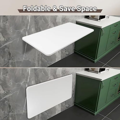 Neoaider Upgrade Wall Mounted Folding Table 31.5”L x 15.7”W, White | Laundry Folding Table with Heavy Duty Metal Collapsible Shelf Brackets, Wall Mounted Desk Fold Down for Small Spaces - color: White, size: 31.5" x 15.7"