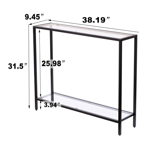 Small Modern Console Table for Entryway, Tempered Glass with Metal Frame Sofa Table for Living Room, Hallway, Office (Double-Layer, Black) - color: Black, style: Double-layer